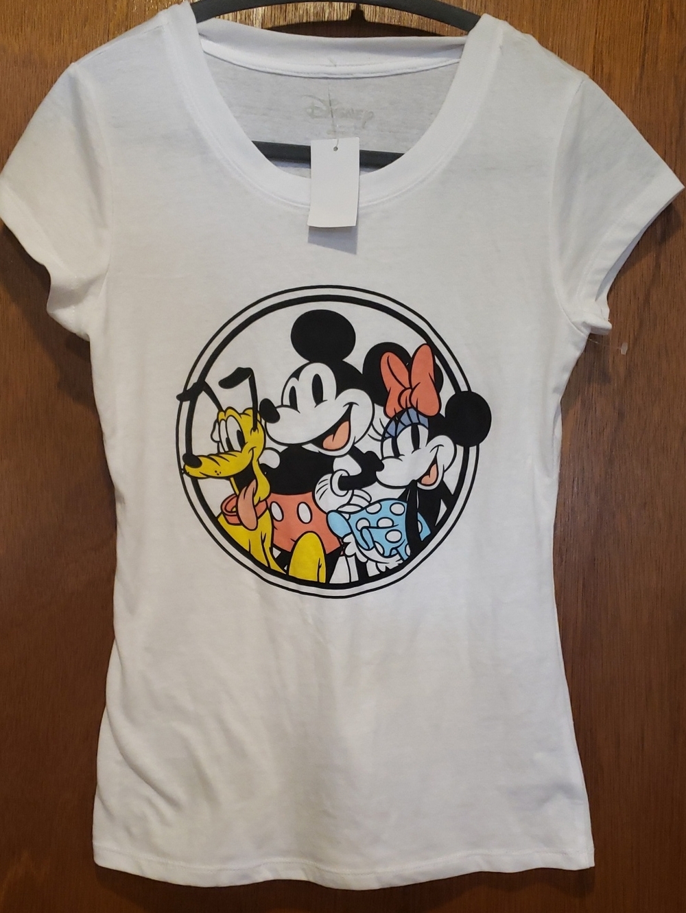 Disney White Tee with Mickey, Minnie & Pluto Color Graphic